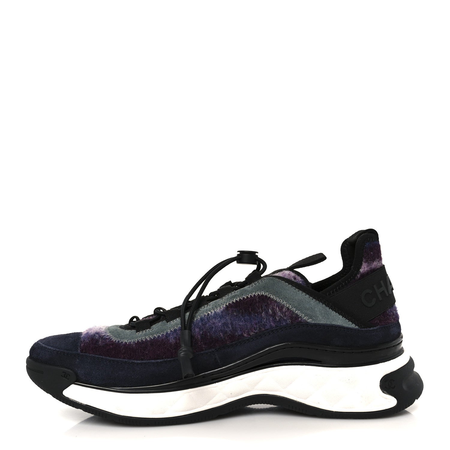 Chanel Fabric Suede Calfskin CC Sneakers 41 Blue Black Purple 1 of 9
