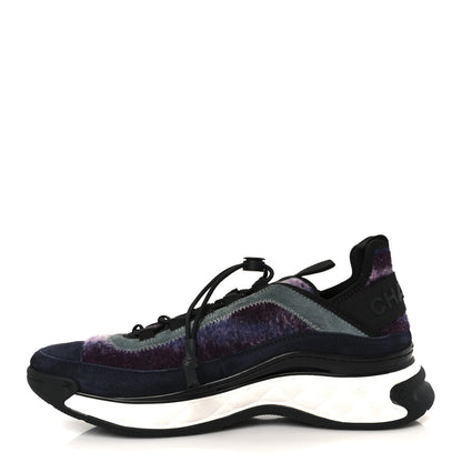 Chanel Fabric Suede Calfskin CC Sneakers 41 Blue Black Purple 1 of 9