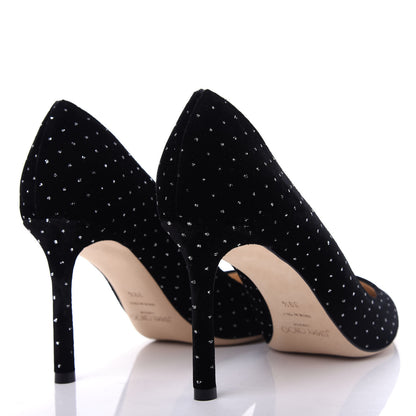 Jimmy Choo Glitter Spotted Velvet Pointy Toe Romy 85 Pumps 39.5 Black Silver 4 of 10