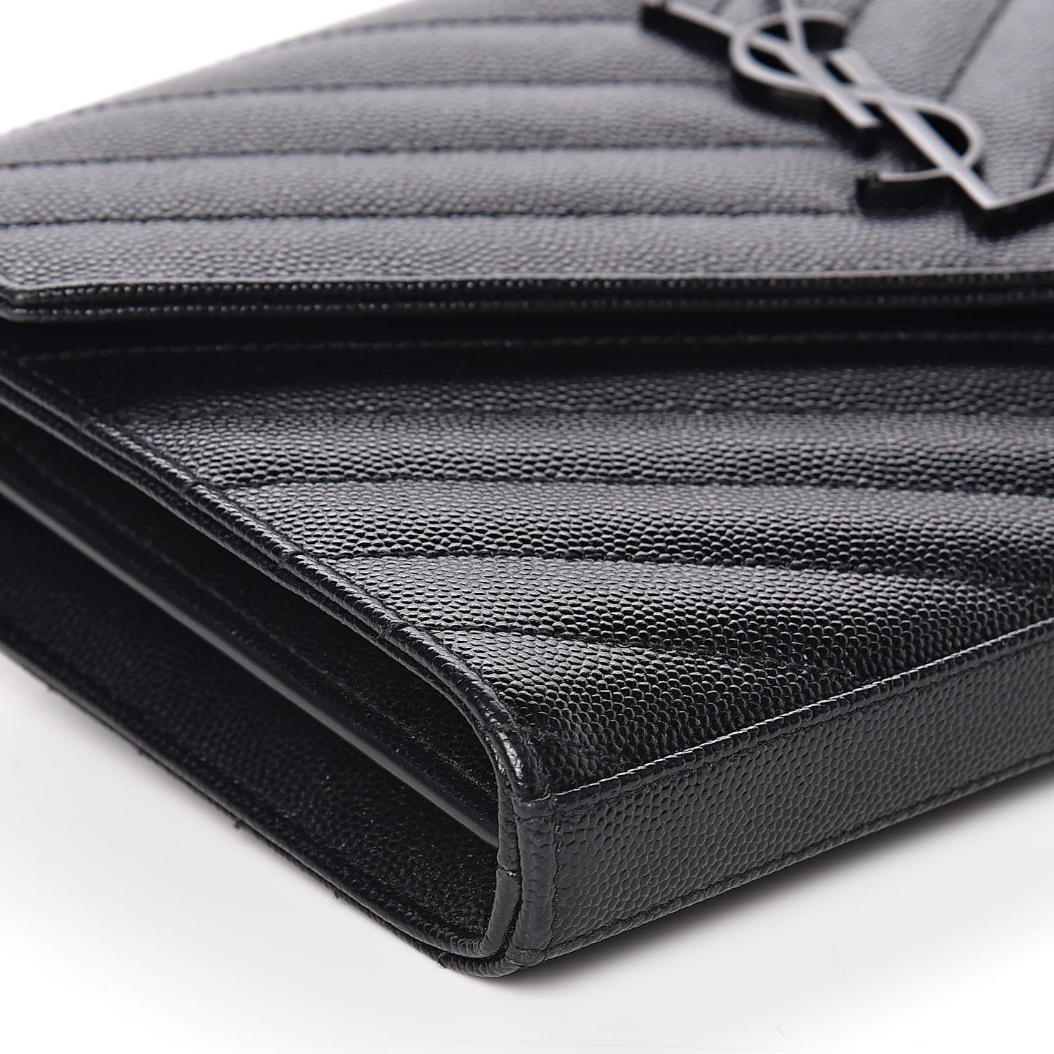 Saint Laurent Grain De Poudre Matelasse Chevron Monogram Chain Wallet Black 9 of 11