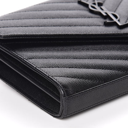 Saint Laurent Grain De Poudre Matelasse Chevron Monogram Chain Wallet Black 9 of 11