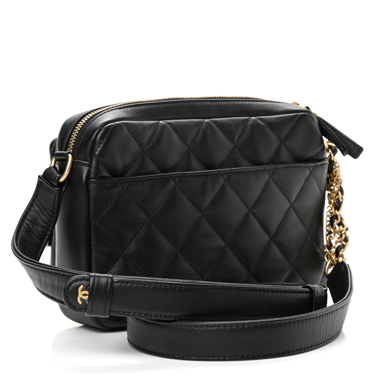 Calfskin Quilted Small Camera Case Black