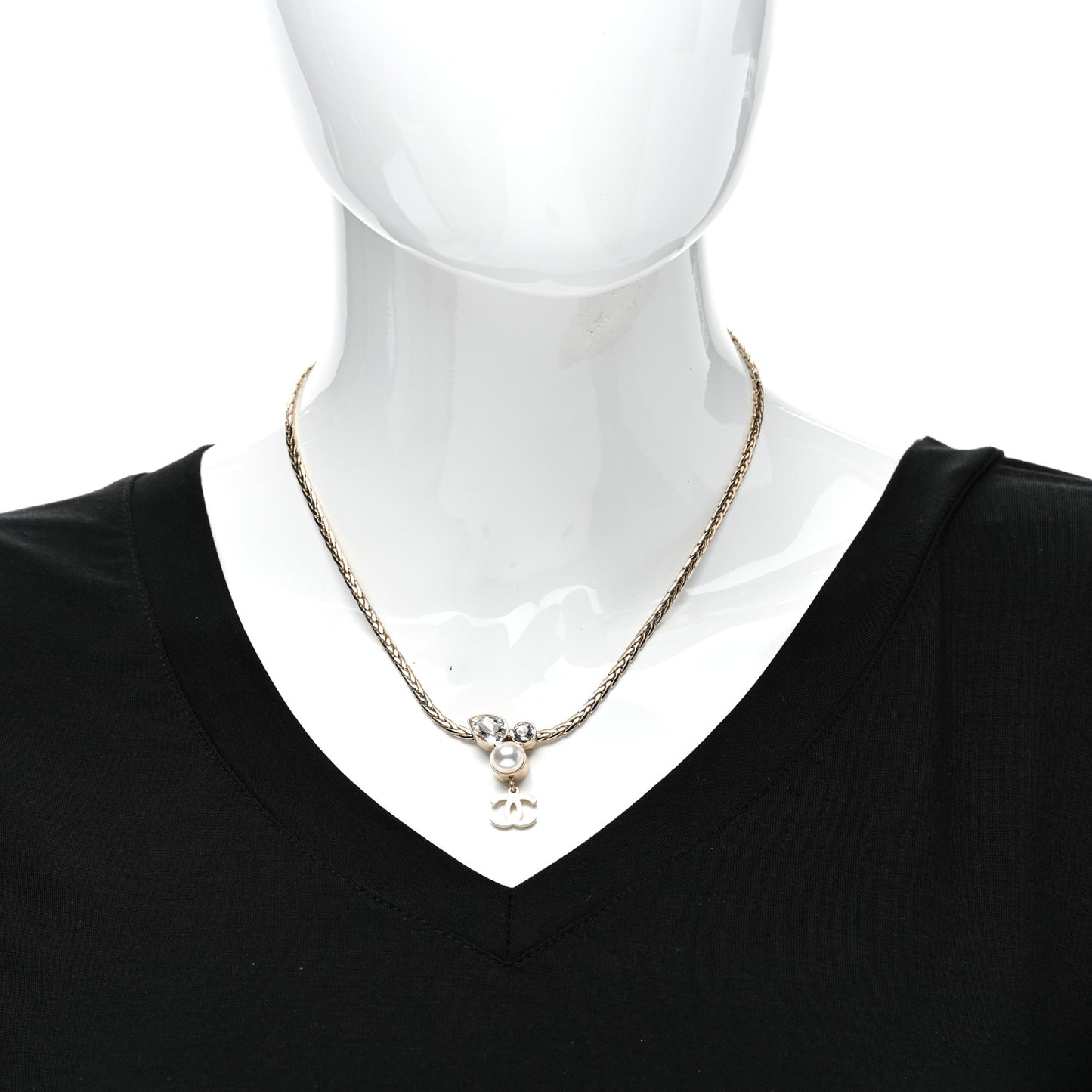 Pearl Crystal CC Teardrop Braided Necklace Gold