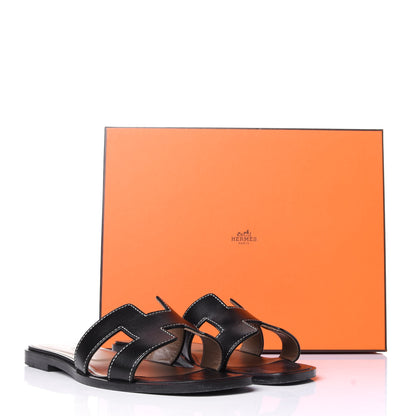 Hermes Box Calfskin Oran Sandals 36 Black 10 of 10