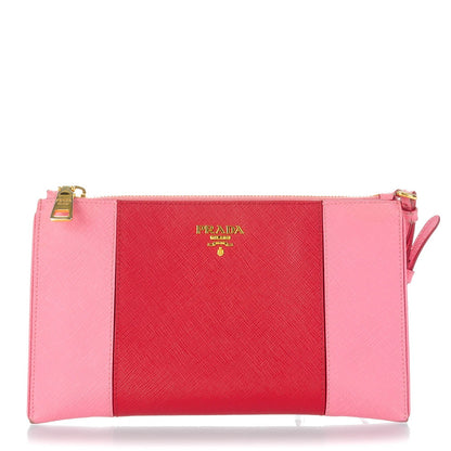 Prada Saffiano Colour Bi-Color Wristlet Clutch Fuoco Geranio 1 of 8