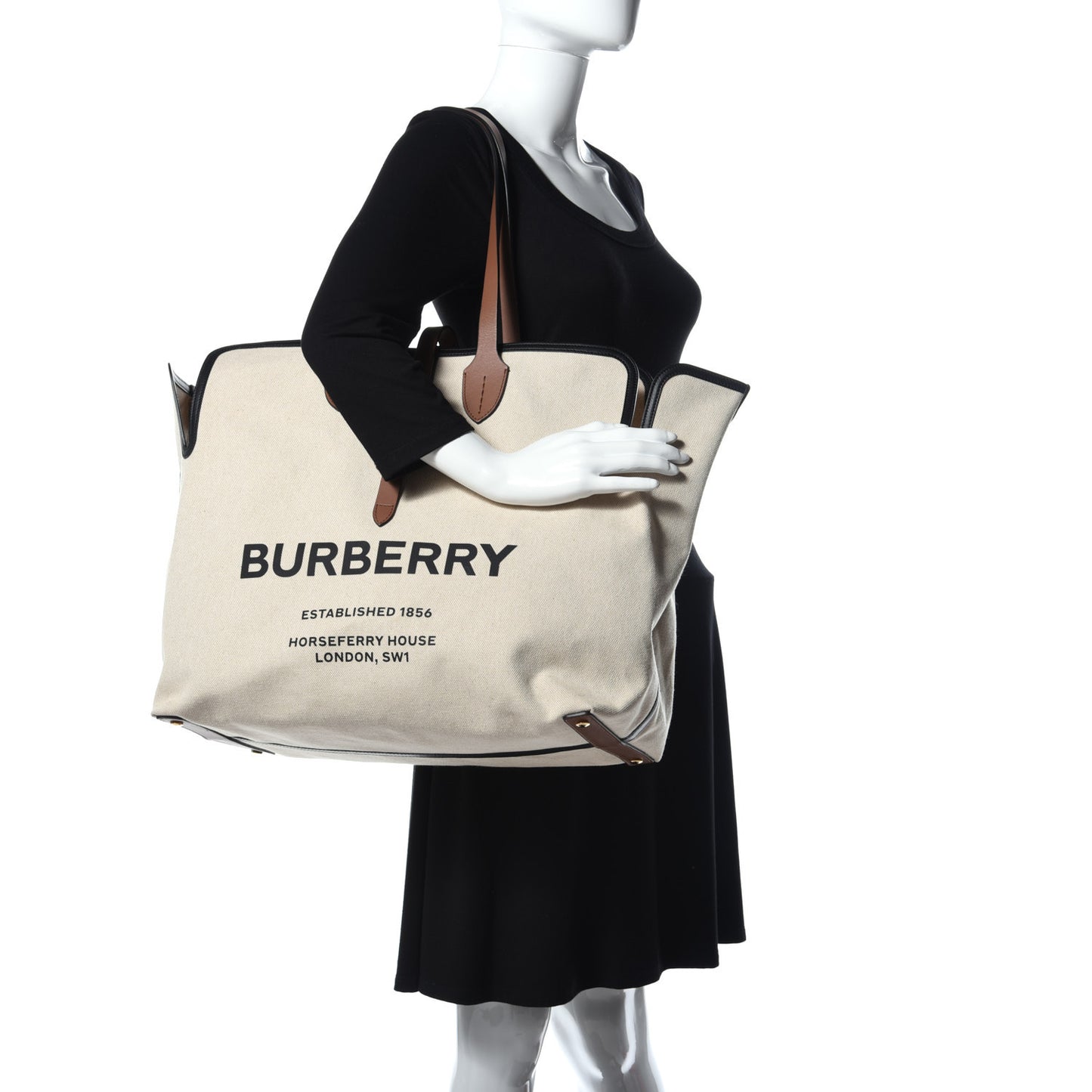 Cotton Canvas Calfskin Large Soft Belted Tote Bag Natural