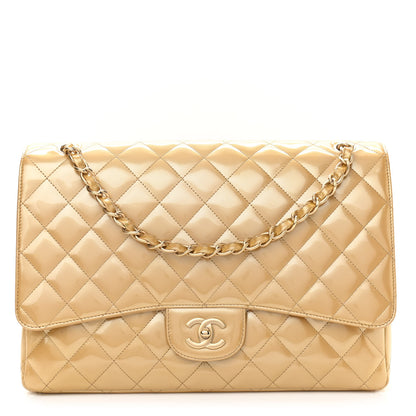 Chanel Metallic Patent Quilted Maxi Single Flap Beige 1 of 13
