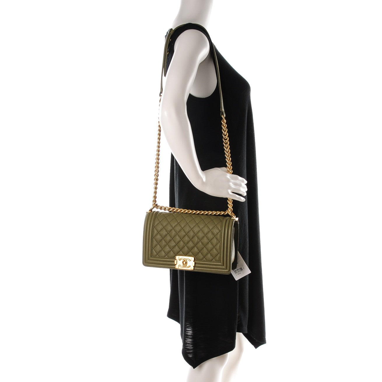 Chanel Caviar Quilted Medium Boy Flap Khaki 2 of 8