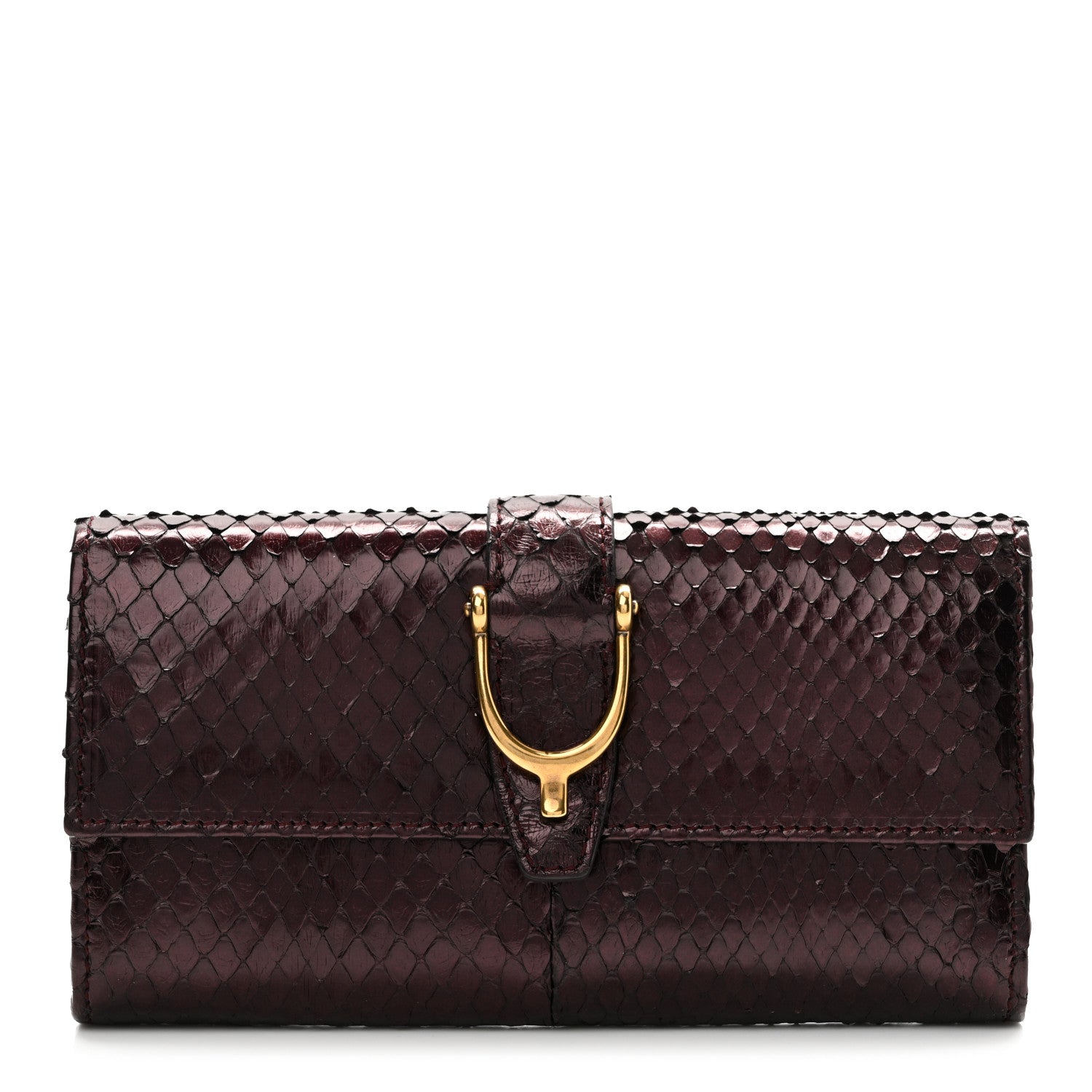 Gucci Metallic Snakeskin Soft Stirrup Wallet Brown 1 of 8