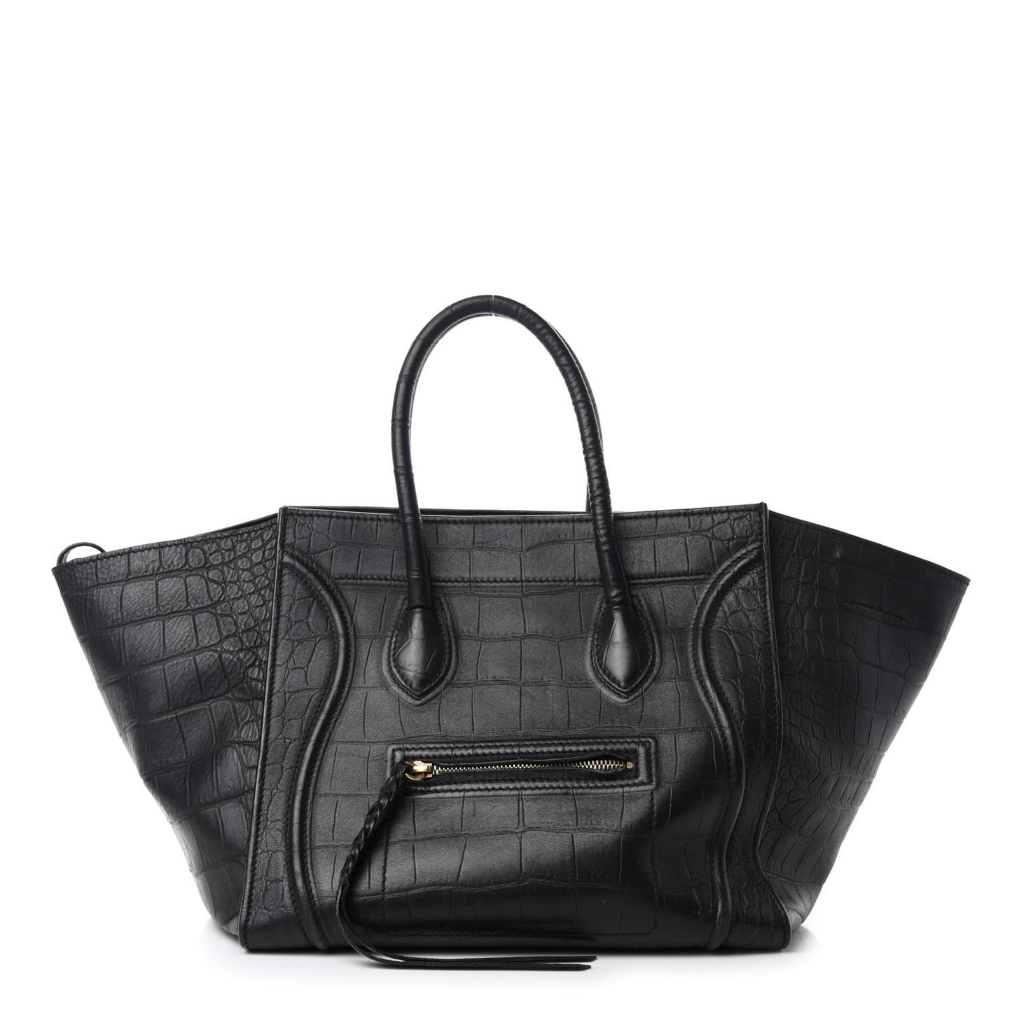 Crocodile Embossed Calfskin Medium Phantom Luggage Black