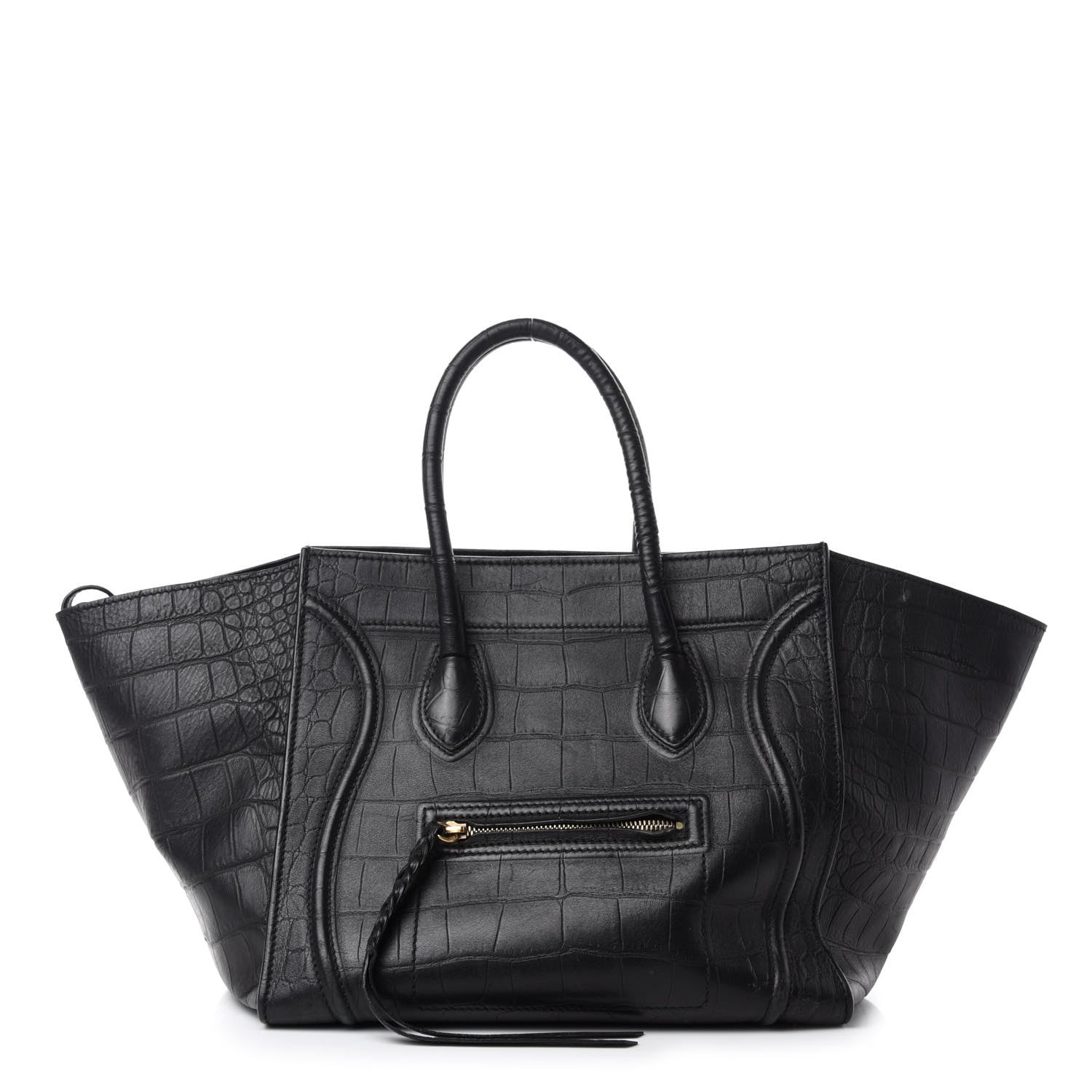 Celine Crocodile Embossed Calfskin Medium Phantom Luggage Black 1 of 15