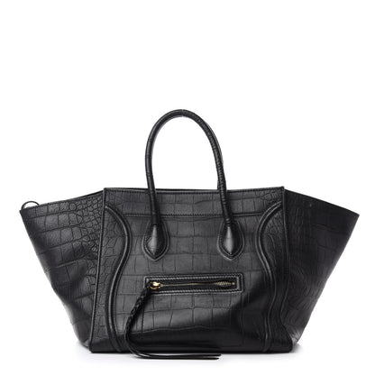 Celine Crocodile Embossed Calfskin Medium Phantom Luggage Black 1 of 15