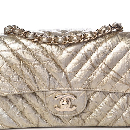 Chanel Patent Metallic Crumpled Calfskin Chevron Quilted Mini Rectangular Flap Gold 10 of 11