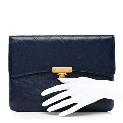 Chanel Goatskin Stitched Golden CC Flap Clutch Navy 2 of 9