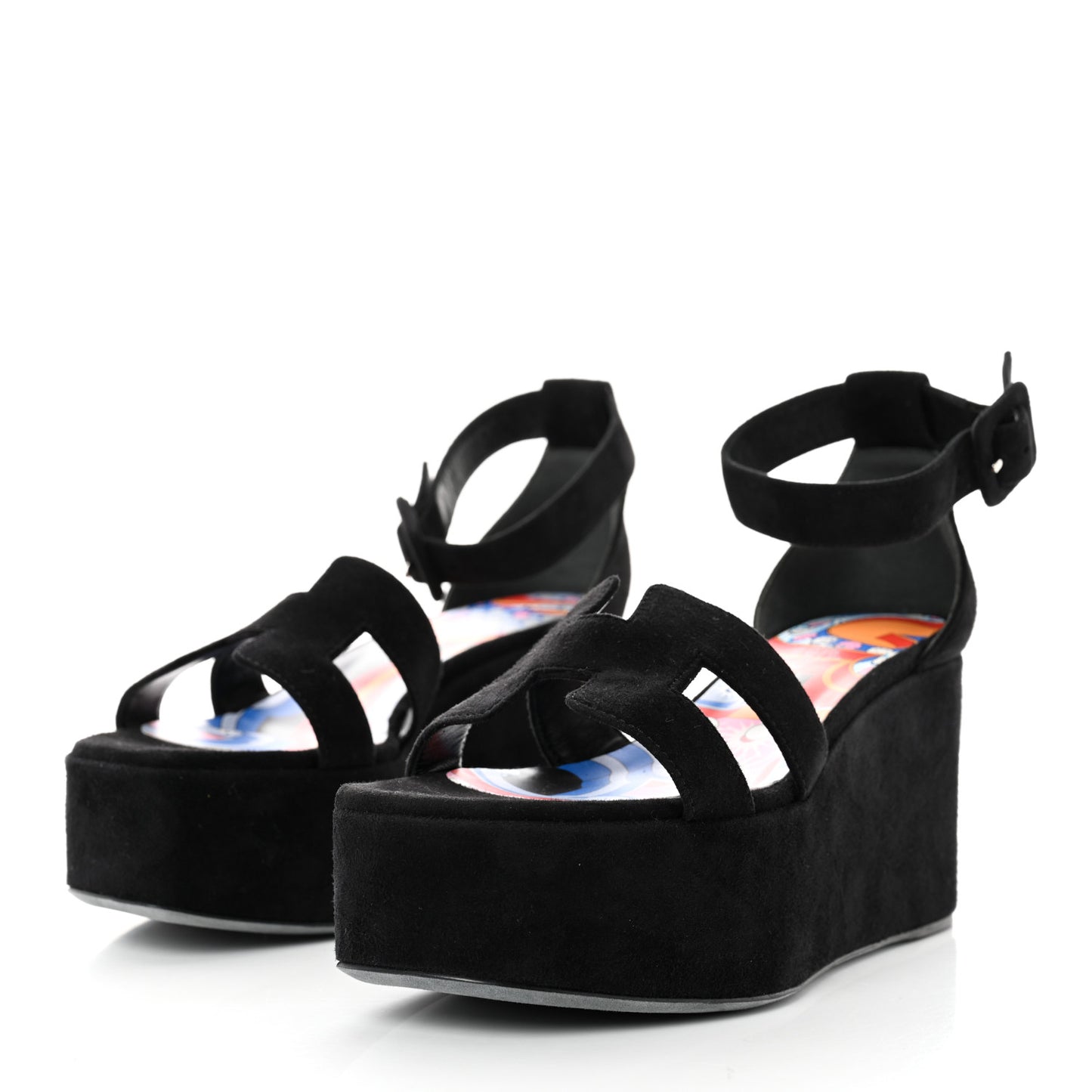 Suede Wedge Sandals 37 Black