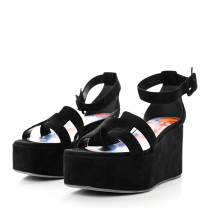 Hermes Suede Wedge Sandals 37 Black 3 of 7