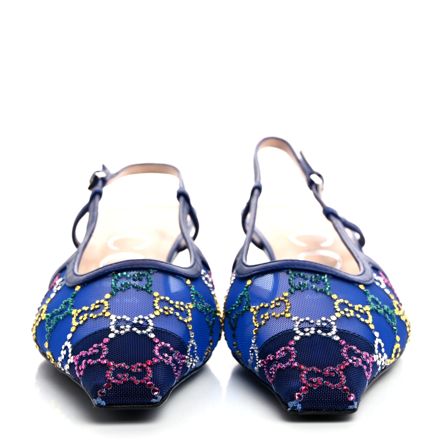 Tela Retino Nappa Charlotte Crystal GG Monogram Square G 35mm Slingback Pumps 37.5 Splash Net Blue Witch