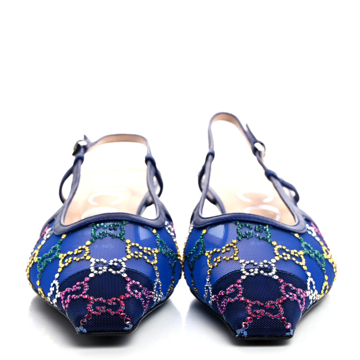 Gucci Tela Retino Nappa Charlotte Crystal GG Monogram Square G 35mm Slingback Pumps 37.5 Splash Net Blue Witch 2 of 8