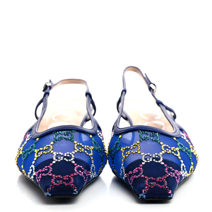 Gucci Tela Retino Nappa Charlotte Crystal GG Monogram Square G 35mm Slingback Pumps 37.5 Splash Net Blue Witch 2 of 8