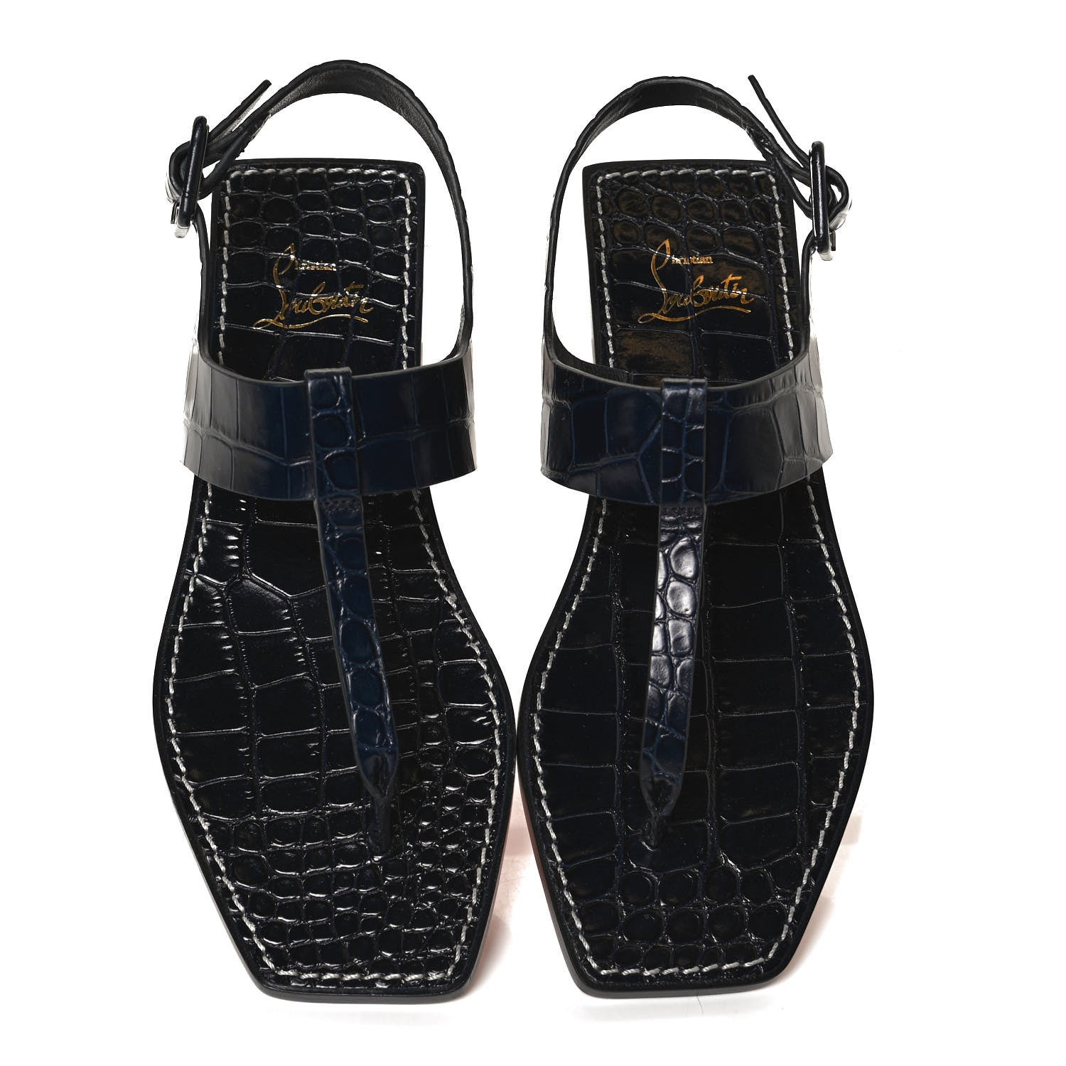 Christian Louboutin Calfskin Crocodile Embossed Cubongo Flat Sandals 36.5 Obscur 5 of 12