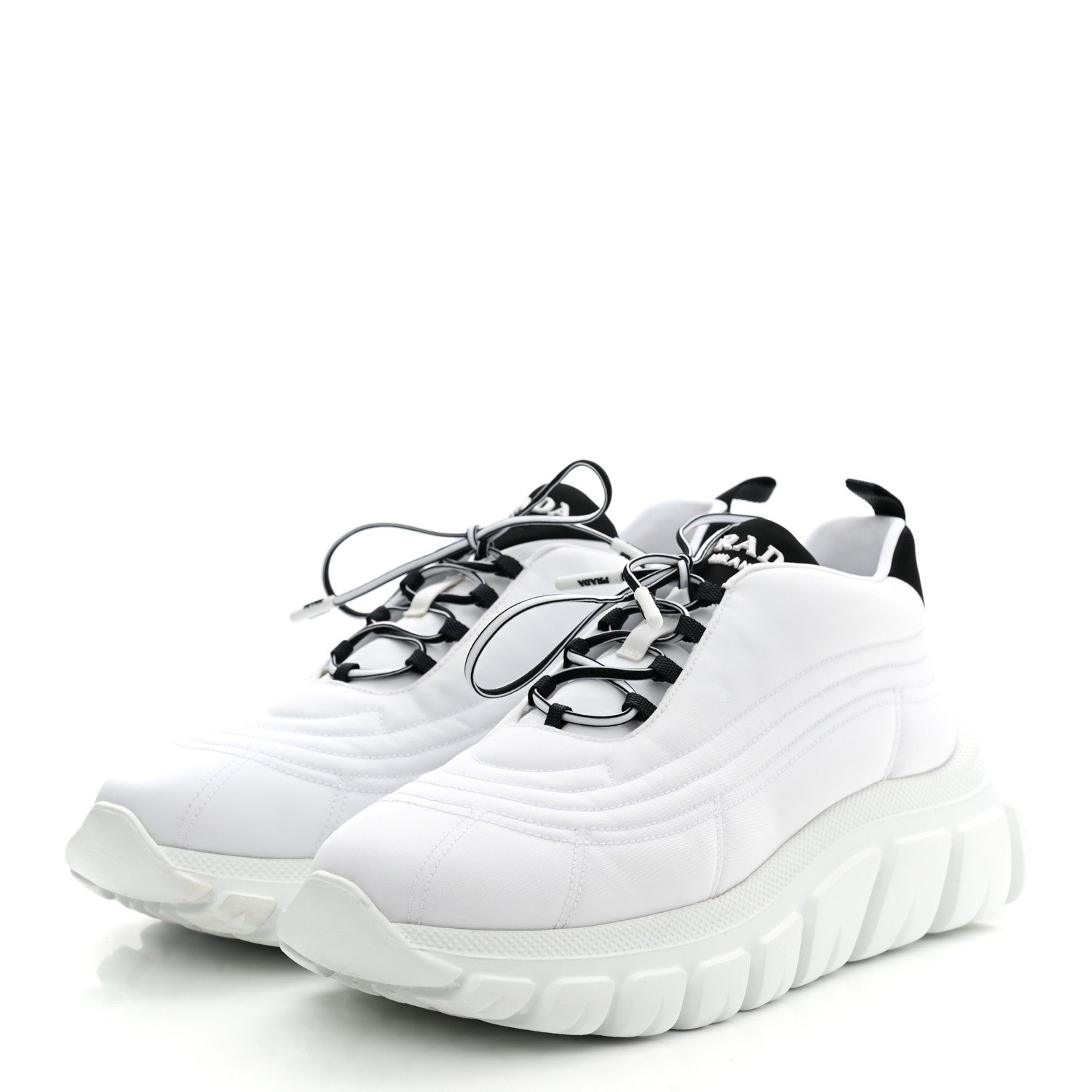 Prada Re-Nylon Gabardine Rubber Logo Quilted Womens 50mm Low Top Sneakers 38.5 White Black 3 of 9