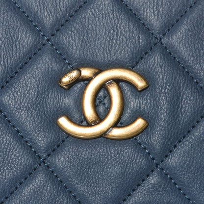 Chanel Calfskin CC Crown Small Tote Blue 6 of 9