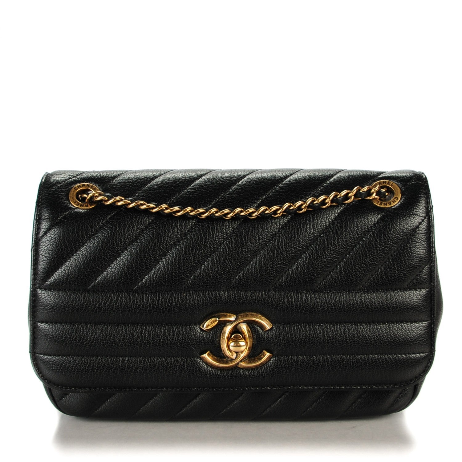 Chanel Shiny Goatskin Diagonal Quilted Small Flap Black 1 of 8