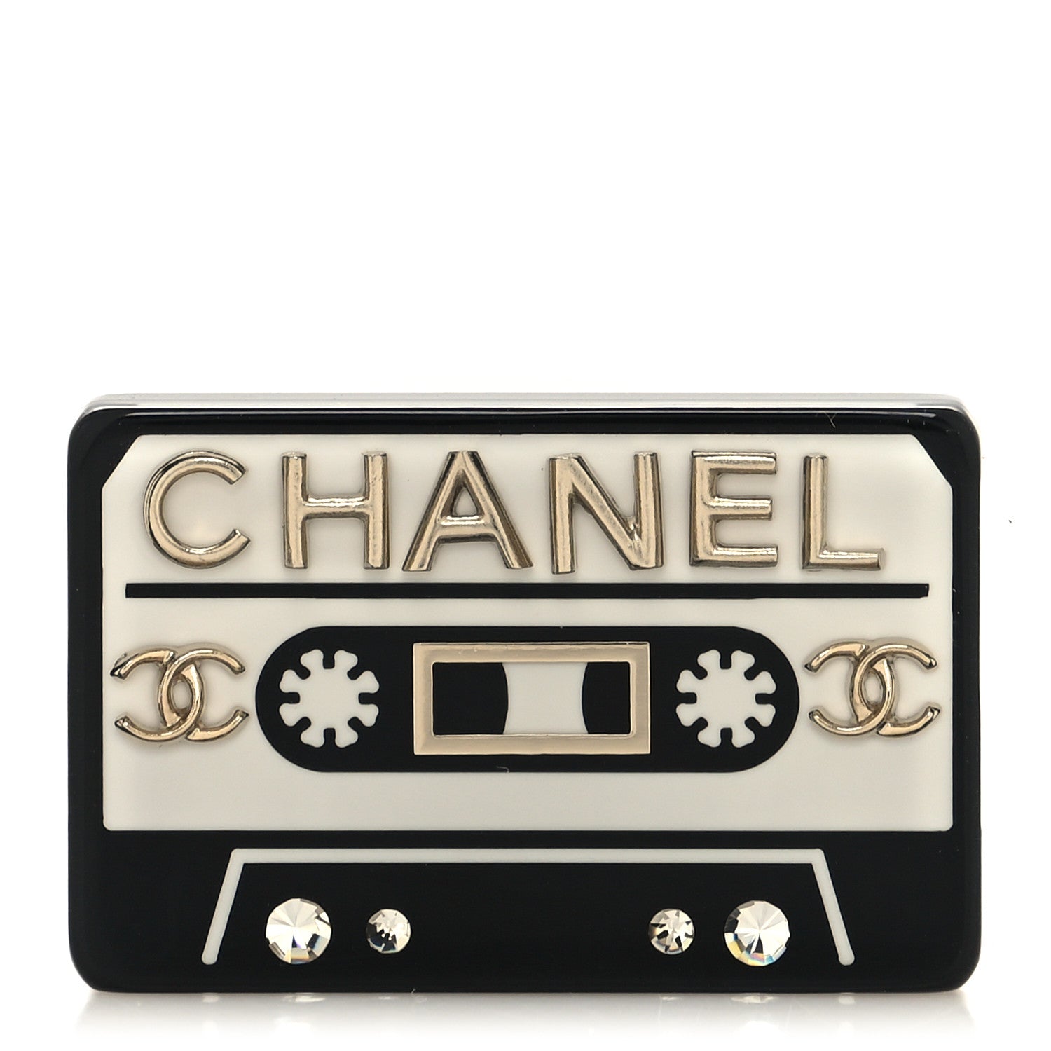 Chanel Resin Crystal Chanel Cassette Brooch Black Gold 1 of 3