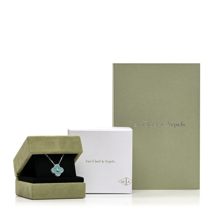 Van Cleef & Arpels 18K White Gold Diamond Celadon Green Sevres Porcelain Vintage Alhambra Pendant Necklace 3 of 6