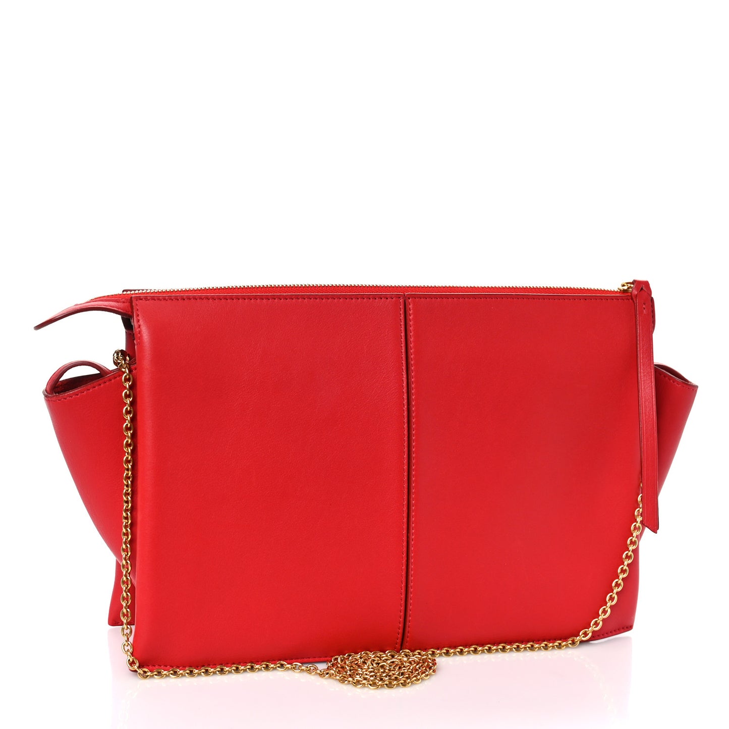 Smooth Calfskin Tri-Fold Clutch on Chain Bright Red