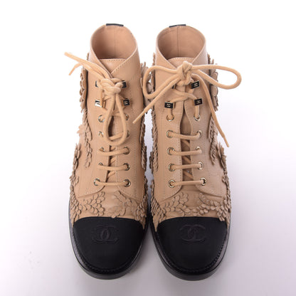 Chanel Embroidered Lambskin Grosgrain Lace Up Boots 38.5 Beige Black 5 of 11