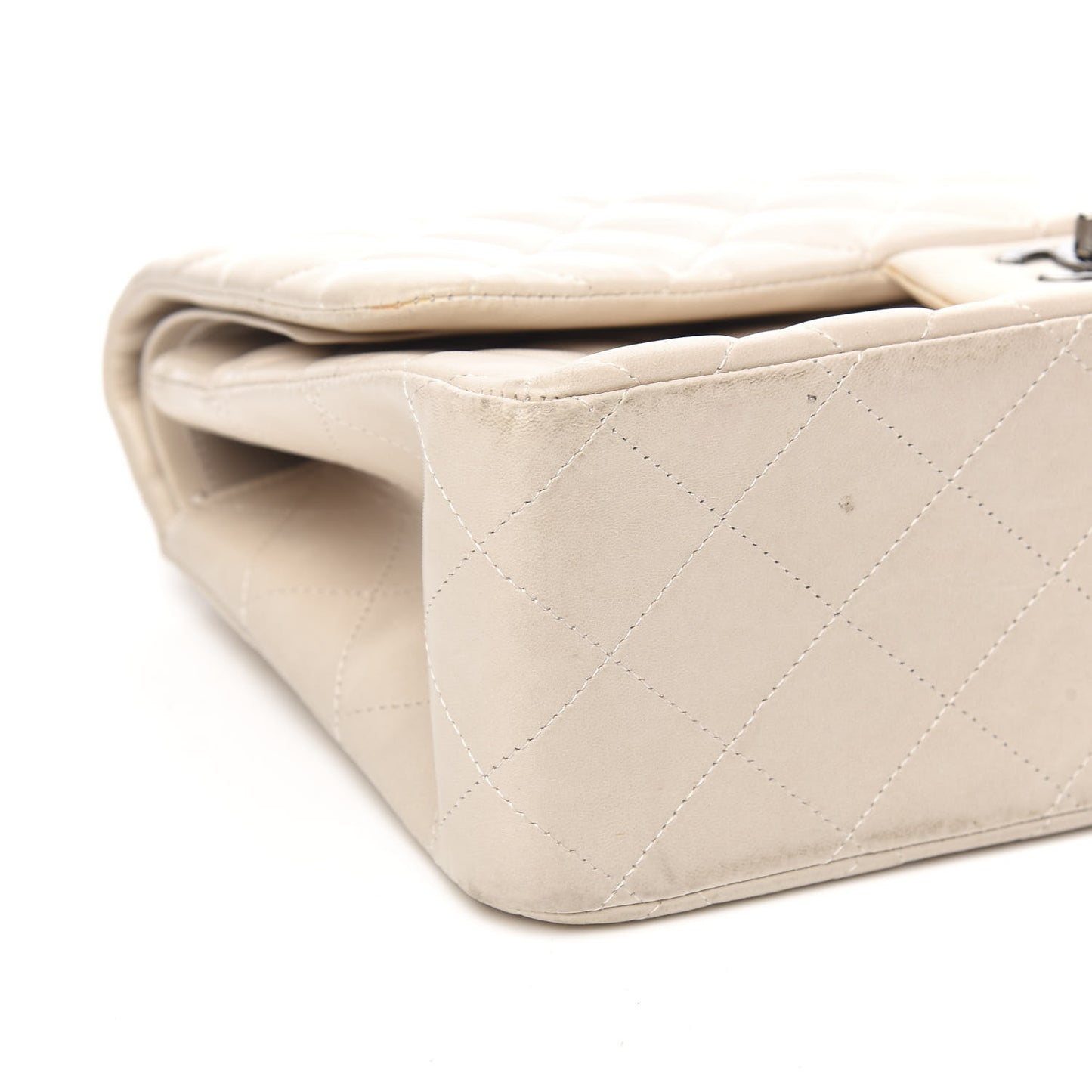 Lambskin Quilted Jumbo Double Flap Beige