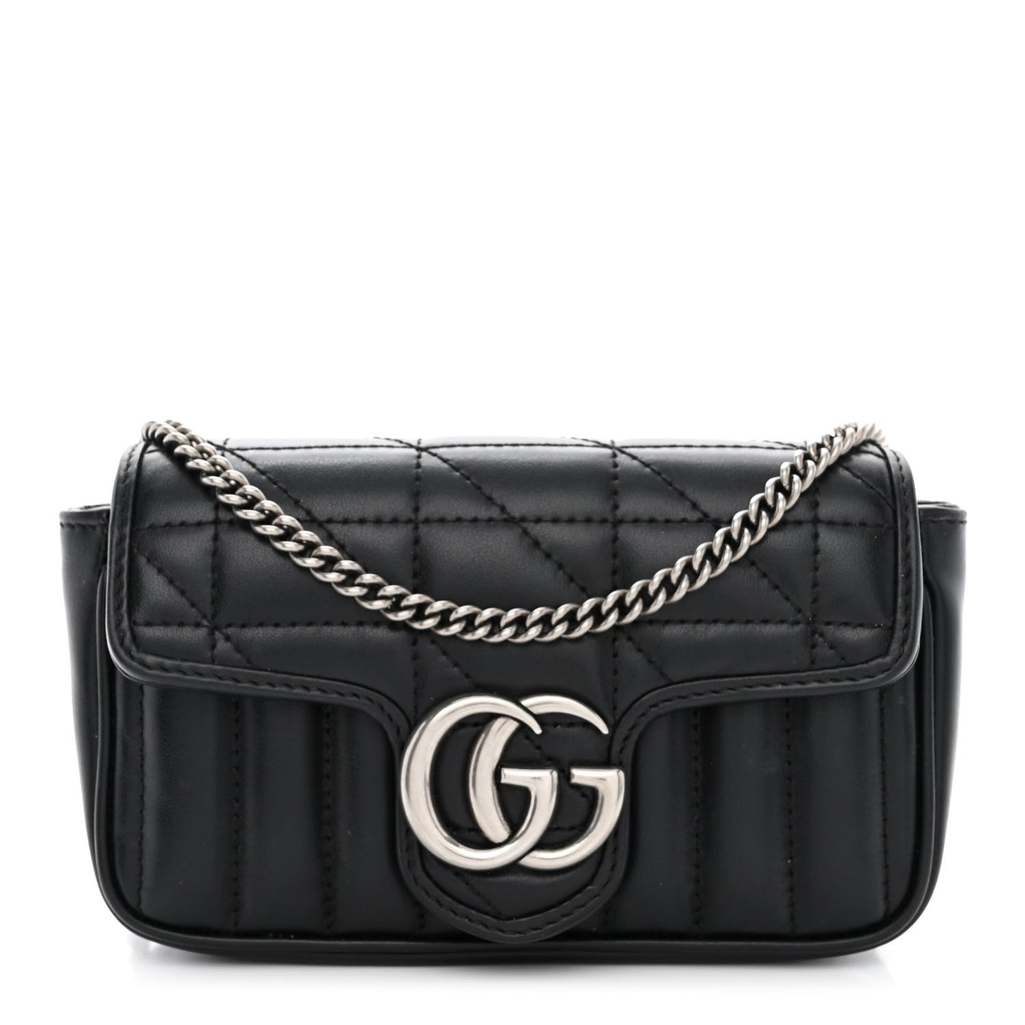Calfskin Matelasse Aria Super Mini GG Marmont Shoulder Bag Black