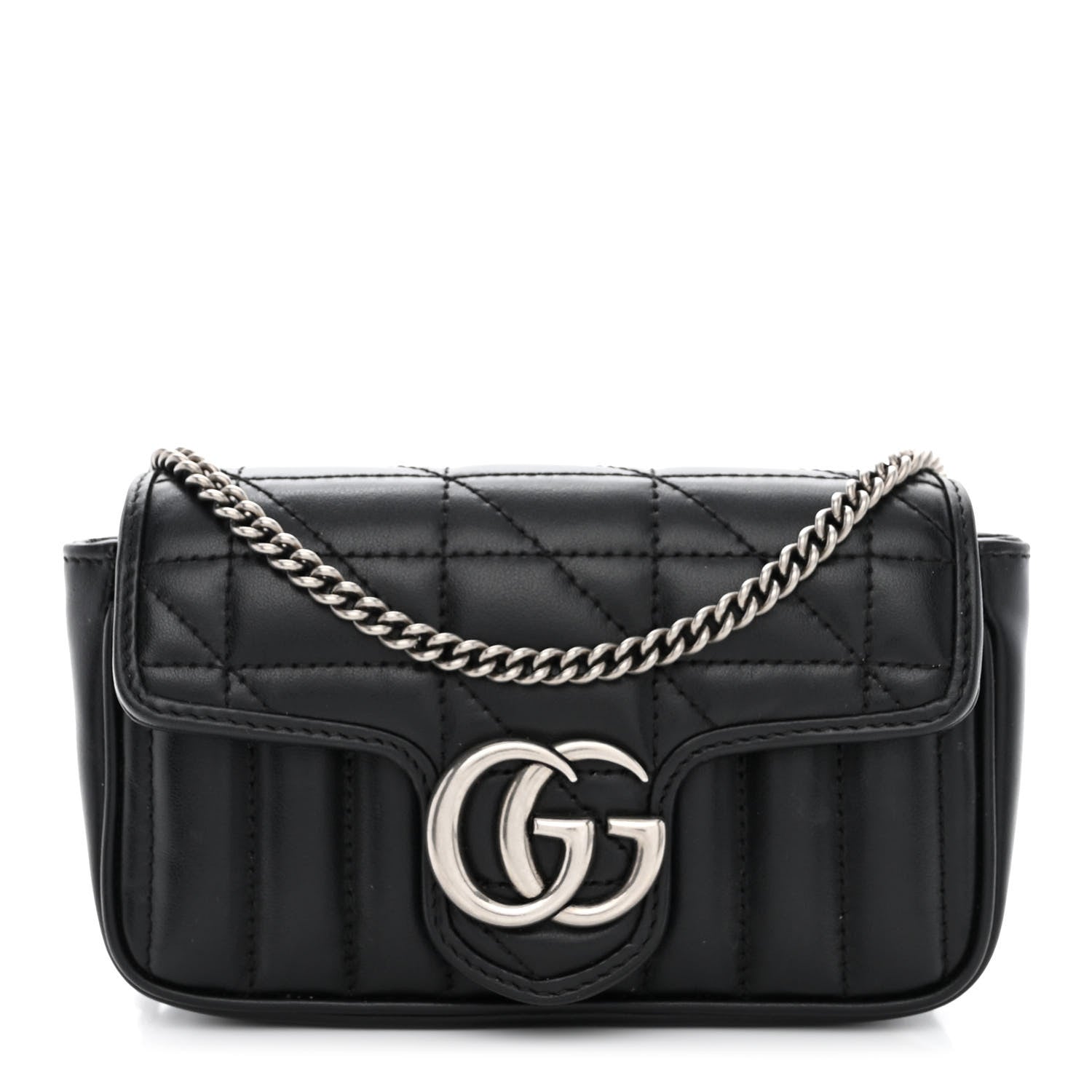 Gucci Calfskin Matelasse Aria Super Mini GG Marmont Shoulder Bag Black 1 of 11