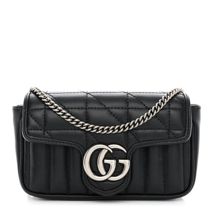 Gucci Calfskin Matelasse Aria Super Mini GG Marmont Shoulder Bag Black 1 of 11