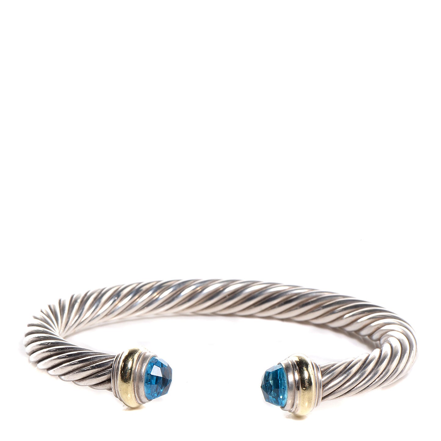 Sterling Silver 14K Yellow Gold Blue Topaz 7mm Cable Classics Bracelet