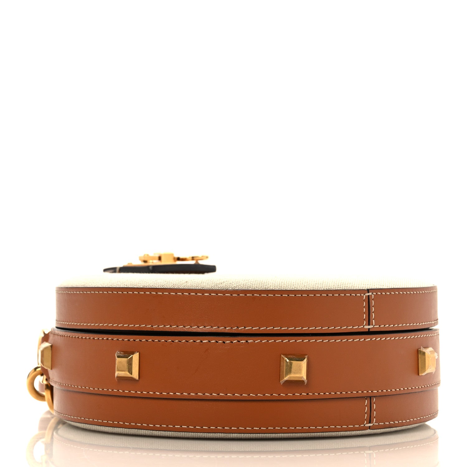 Salvatore Ferragamo Calfskin Canvas The Studio Round Crossbody Tan 4 of 12