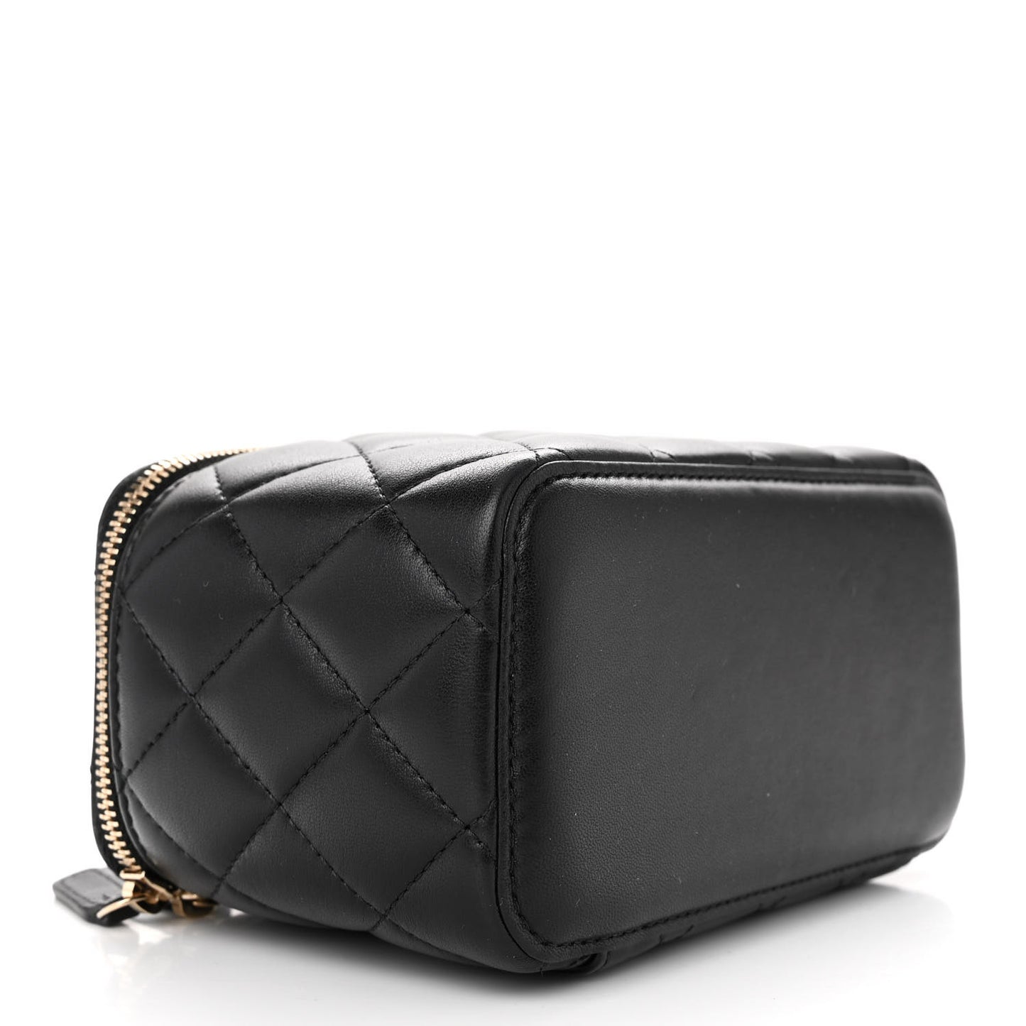 Lambskin Quilted Small Pearl Crush Vanity Case With Chain Black