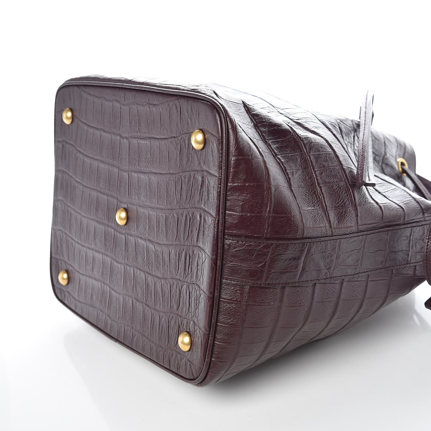 Calfskin Crocodile Embossed Large Emmanuelle Bucket Bag Burgundy