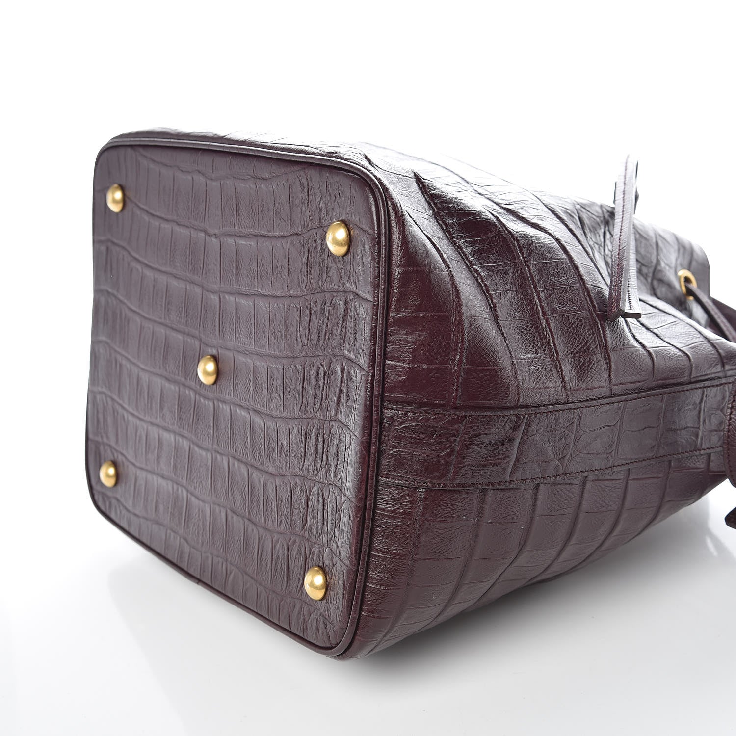 Saint Laurent Calfskin Crocodile Embossed Large Emmanuelle Bucket Bag Burgundy 6 of 9