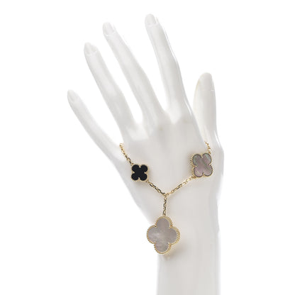 Van Cleef & Arpels 18K Yellow Gold Grey Mother of Pearl Black Onyx 5 Motifs Magic Alhambra Bracelet 2 of 4