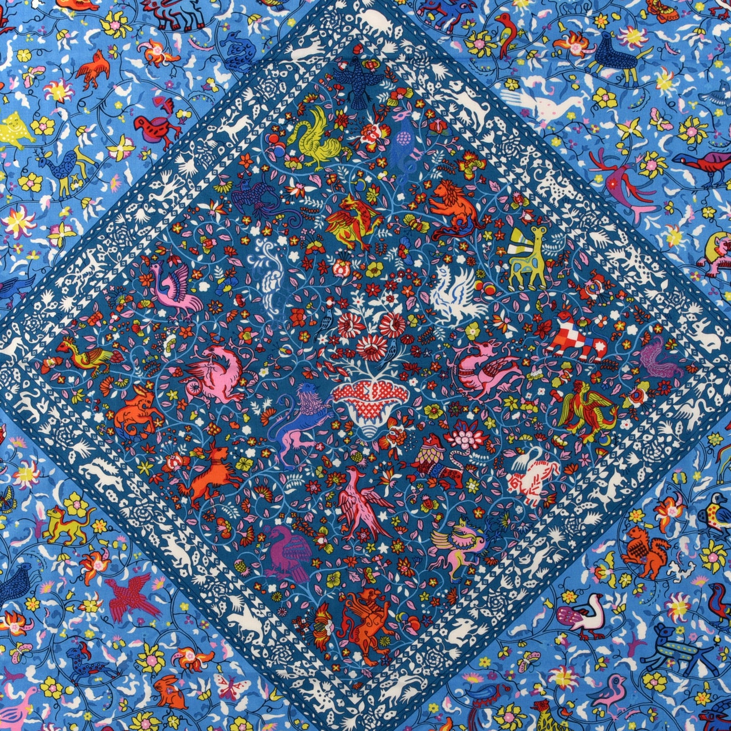 Cashmere Silk Jardins De Soie Shawl 140 Bleu Vert Rose