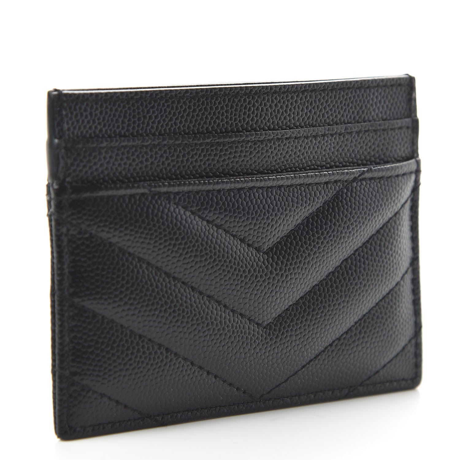 Saint Laurent Grain De Poudre Matelasse Chevron Monogram Credit Card Case Black 3 of 10