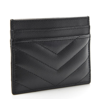 Saint Laurent Grain De Poudre Matelasse Chevron Monogram Credit Card Case Black 3 of 10