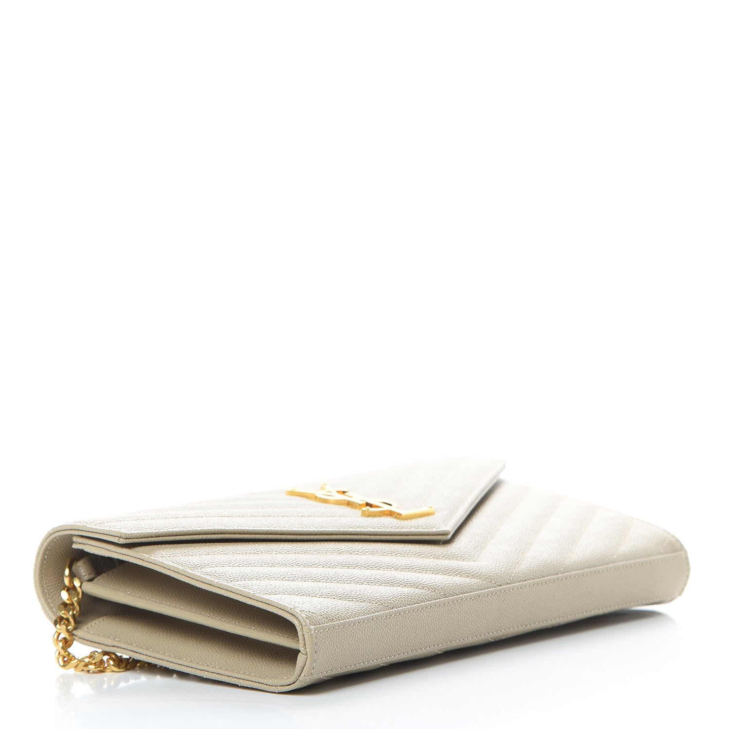 Saint Laurent Grain De Poudre Matelasse Chevron Monogram Chain Wallet Sea Salt 4 of 11