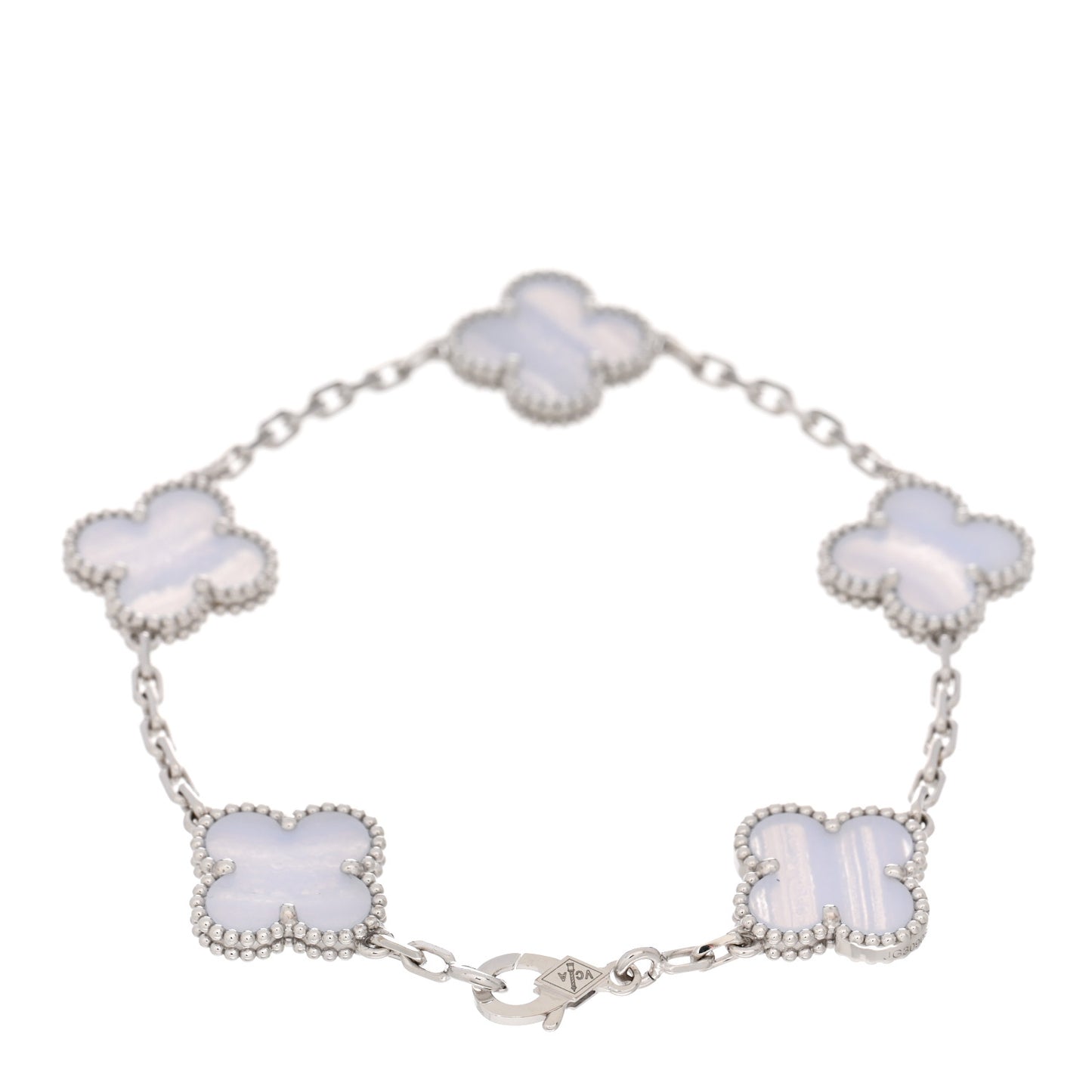 18K White Gold Chalcedony 5 Motifs Vintage Alhambra Bracelet