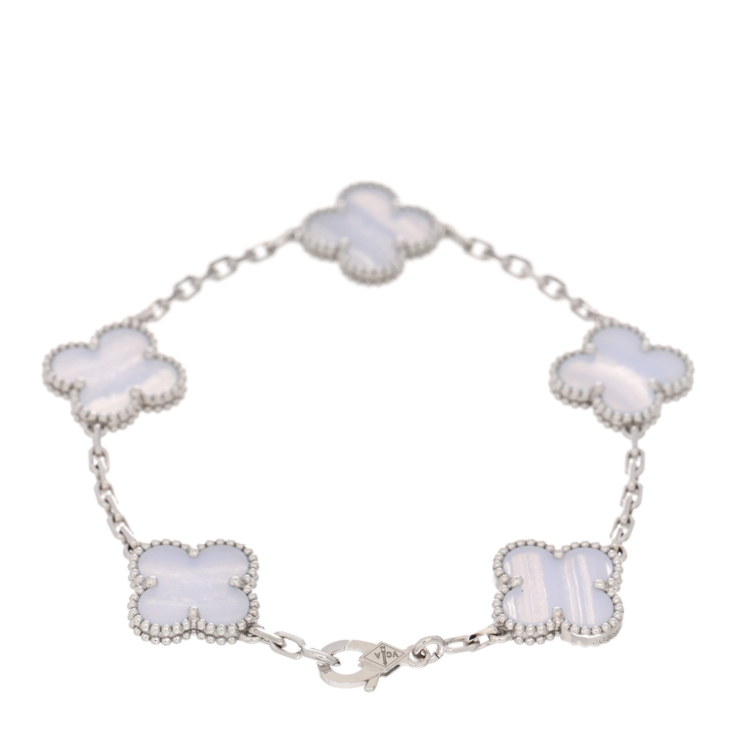Van Cleef & Arpels 18K White Gold Chalcedony 5 Motifs Vintage Alhambra Bracelet 2 of 5