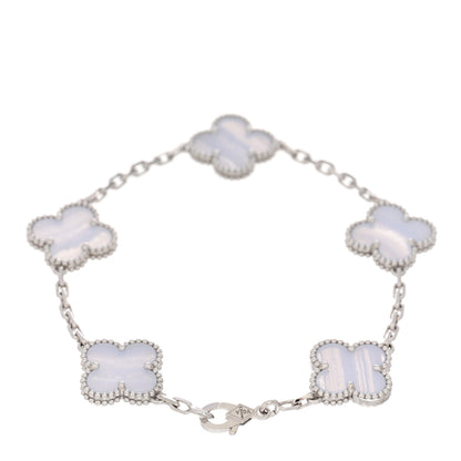 Van Cleef & Arpels 18K White Gold Chalcedony 5 Motifs Vintage Alhambra Bracelet 2 of 5