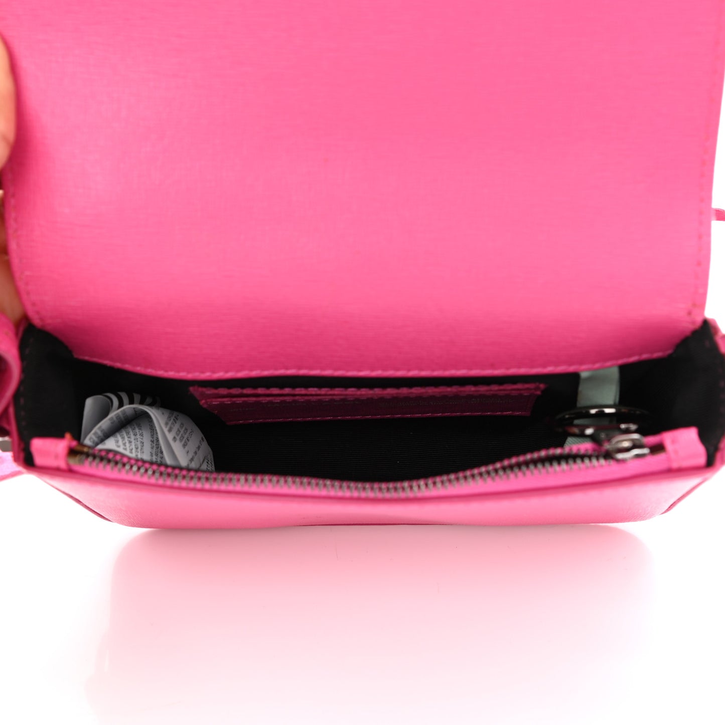 Saffiano Striped Mini Diag Binder Clip Bag Pink White