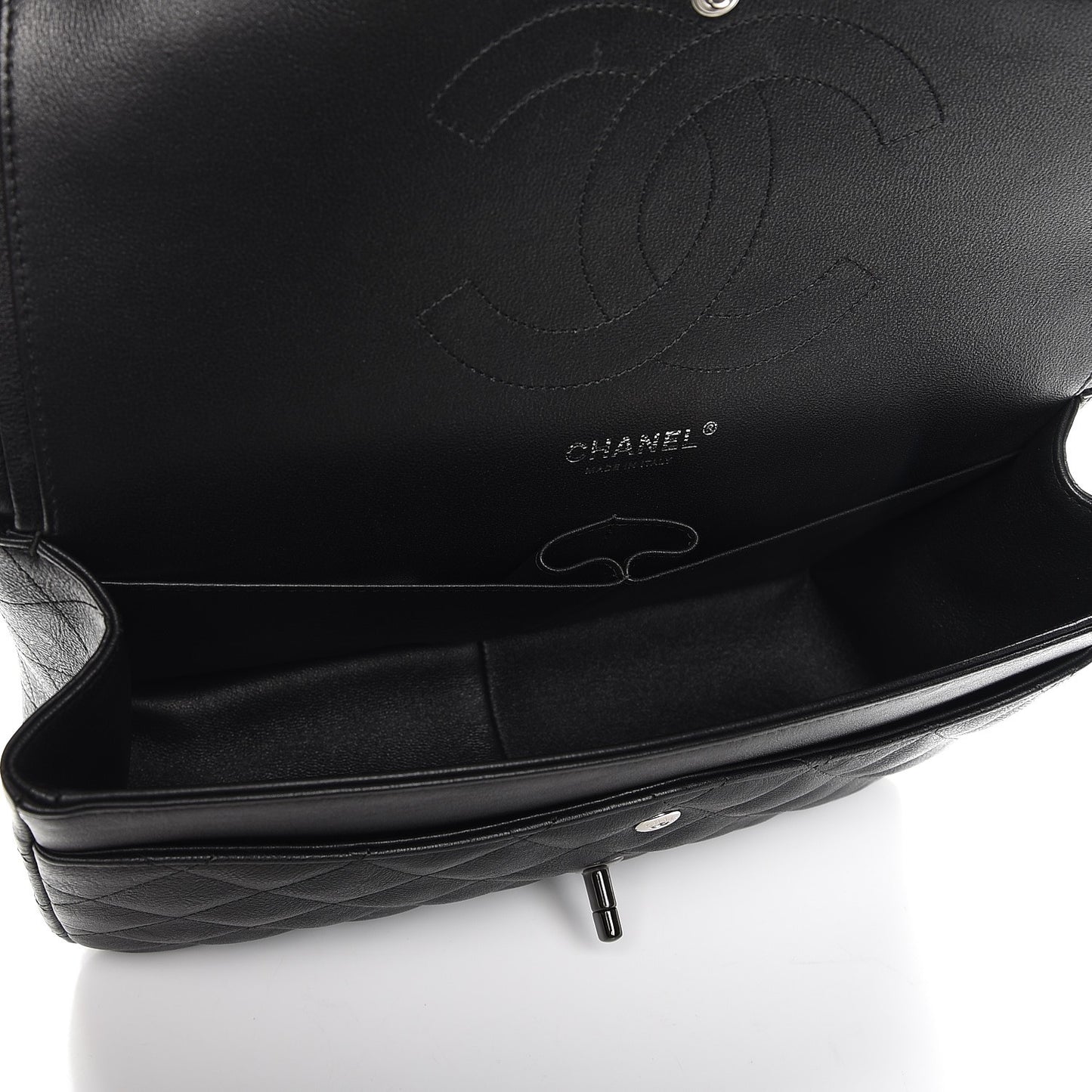 Crumpled Calfskin Quilted Jumbo Double Flap So Black